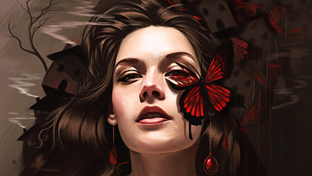 Butterfly On Girl Face Fantasy Art, fantasy-girls, butterfly, artist, artwork, digital-art, deviantart HD wallpaper