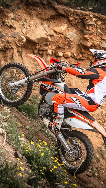 Ktm Live, Mountains Background, dirt bike HD phone wallpaper
