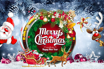 Merry Christmas & Happy New Year, reindeer, snow, christmas, stars, father christmas, wreath, santa, ornaments, sleigh, twinkle HD wallpaper