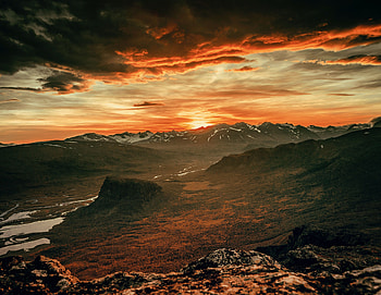 Nature, Landscape, Sunset, Sky, Mountains, Clouds, Mainly Cloudy, Overcast HD wallpaper