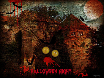 Halloween Night , halloween, abstract, moon, fear, collages, horror, castle, bats HD wallpaper