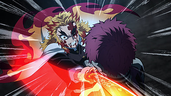 Kimetsu no Yaiba, Demon Slayer: Kimetsu no Yaiba, Akaza (Demon Slayer: Kimetsu no Yaiba), Kyojuro Rengoku, Anime HD wallpaper