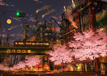 Akihabara Sakura Night Express, Anime, train, cherry blossom, anime train HD wallpaper