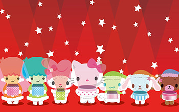 lights sanrio background pixels hello christmas kitty group character HD wallpaper