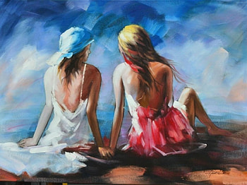 Beautiful Art, summer, girls, painting, Art HD wallpaper