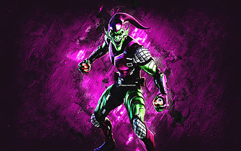 Fortnite Green Goblin Skin, Fortnite, main characters, purple stone background, Green Goblin, Fortnite skins, Green Goblin Skin, Green Goblin Fortnite, Fortnite characters HD wallpaper