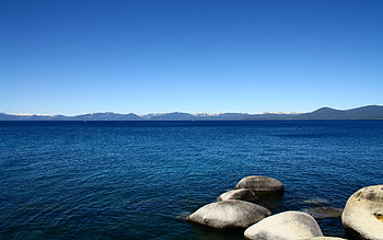 Beautiful Lake Tahoe, blue, skies, beautiful, mountains, rocks, lake HD wallpaper