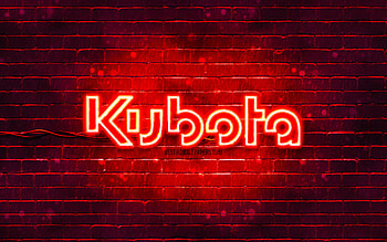 Kubota red logo, , red brickwall, Kubota logo, brands, Kubota neon logo, Kubota HD wallpaper
