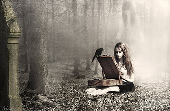 I will always hold my hand above you, mist, raven, lady, fantasy HD wallpaper