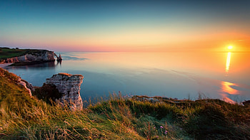 Along the Coastline, sea, arch, sky, cliff, water, sunset HD wallpaper