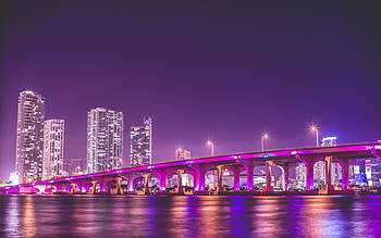 Bridges, Purple, Miami, , Bridge, City, Cityscape, Florida, Light, Skyscraper HD wallpaper
