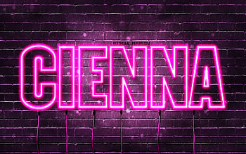 Cienna, , with names, female names, Cienna name, purple neon lights, Cienna Birtay, Happy Birtay Cienna, popular italian female names, with Cienna name HD wallpaper