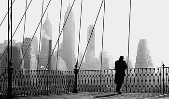 by Paul Himmel ~ Brooklyn Bridge~1950, white, black, graphy, man, bridge HD wallpaper