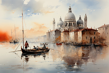 Venetian Dawn: Minimalist Impressionist Oil Painting in, oil painting, minimalist, Venice, artistic, impressionism HD wallpaper