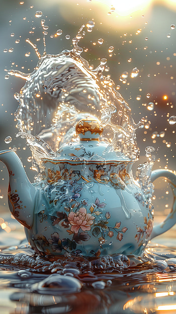 Splash of Elegance: Floral Teapot HD phone wallpaper