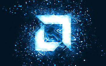 AMD blue logo, , blue neon lights, creative, blue abstract background, AMD logo, brands, AMD HD wallpaper