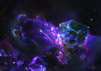 Magical cube, purple, blue, pink, art, fantasy, magical, cube, madboni, mady madnoliet HD wallpaper
