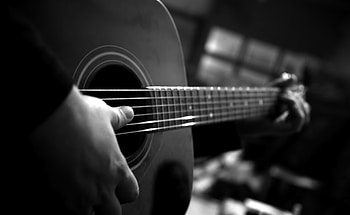 Guitar, guitar, music, instrument, monochrome, black-and-white HD wallpaper