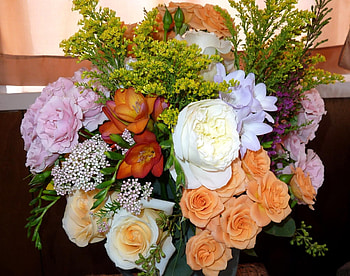 Flowers, Roses, Peonies, Greens, Bouquet, Composition, sia HD wallpaper