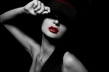 ღ, Woman, Fashion, Portrait, Red lips, Hat HD wallpaper