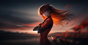 Asuka Langley Sohryu in a Stunning Neon Genesis Evangelion Landscape, Anime, Neon Genesis Evangelion, Asuka Langley Sohryu, anime landscape HD wallpaper