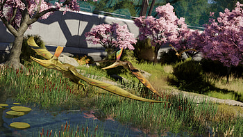 Jurassic World Evolution 3 — Pterosaurios Over Sakura Pond ( Ultra ), video game, Jurassic World Evolution 3 HD wallpaper