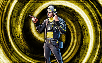 Wiretap, yellow grunge background, Fortnite, vortex, Fortnite characters, Wiretap Skin, Fortnite Battle Royale, Wiretap Fortnite HD wallpaper