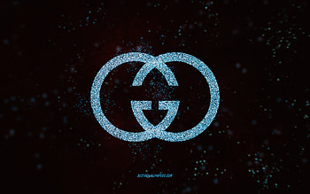 Gucci glitter logo, , black background, Gucci logo, light blue glitter art, Gucci, creative art, Gucci light blue glitter logo HD wallpaper