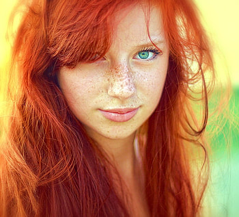 Freckles, young woman, red hair, long hair, green eyes, beauty HD wallpaper