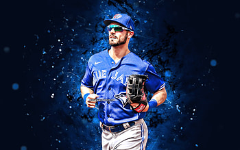 Randal Grichuk, , Toronto Blue Jays, MLB, outfielder, baseball, Grich, Randal Alexander Grichuk, blue neon lights, Randal Grichuk Toronto Blue Jays, Randal Grichuk HD wallpaper
