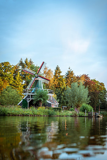 Nature, Trees, Bush, Building, Lake, Mill HD phone wallpaper