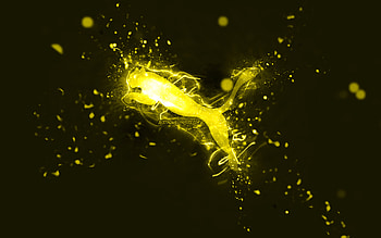 Puma yellow logo, , yellow neon lights, creative, yellow abstract background, Puma logo, brands, Puma HD wallpaper
