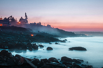 Landscape, Nature, Sunset, Stones, Beach, Shore, Bank, Fog, Camping, Campsite HD wallpaper