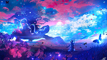 Fantasy, turtle, art, ryky, sky, luminos, elf HD wallpaper