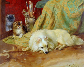 Dog & Cats, love four seasons, animals, dogs, cats, draw and paint, paintings, dogs and cats HD wallpaper