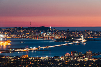 Cities, Sunset, Lights, Horizon, Night City, Bridge HD wallpaper
