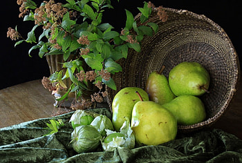 *** Still life ***, basket, nature, flowers, pears HD wallpaper