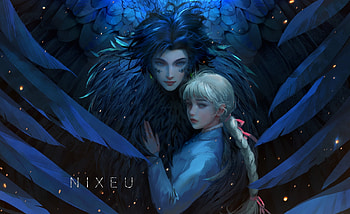 Howl and Sophie, blue, frumusete, art, howl, nixeu, sophie, girl, dark, fantasy, couple, luminos HD wallpaper