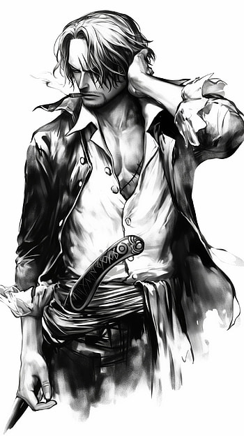 Shanks : A Bold One Piece Anime Style, Anime, One Piece, Shanks (One Piece), manga, Black And White Anime HD phone wallpaper