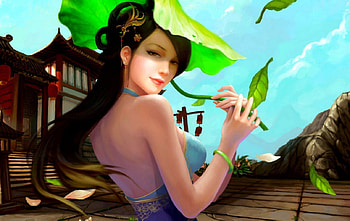 Myterious girl, leaf, girl, fantasy, pretty HD wallpaper