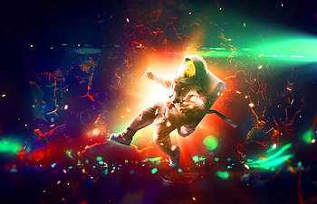 Universe, Bright, Sparks, Multicolored, Motley, Flash, Astronaut HD wallpaper