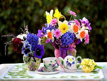Summer tea, summer, table, tea, colors, flowers, variety HD wallpaper
