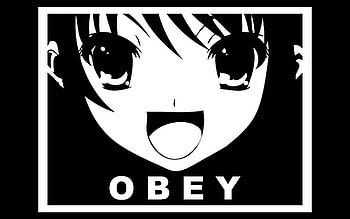 Haruhi OBEY!!!, showdow art, haruhi suzumiya, anime, black and white, funny, lol, the melancholy of haruhi suzumiya HD wallpaper
