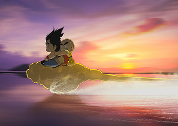 Goku And Krillin On Flying Nimbus, krillin, goku, dragon-ball, anime, artist, artwork, digital-art, behance HD wallpaper