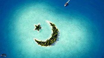 Crescent Moon Star Island, moon, star, island, nature HD wallpaper