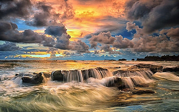 Bali - Indonesia, river, sky, Bali, small waterfall HD wallpaper