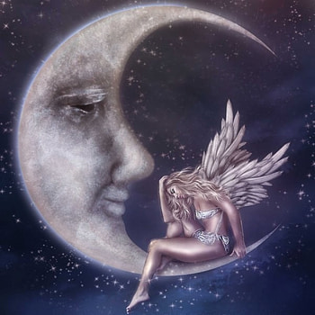 FAIRY MOON, NIGHT, SKY, WINGS, STARS, FEMALE, MOON, FAIRY HD wallpaper