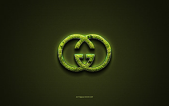 Gucci logo, green creative logo, floral art logo, Gucci emblem, green carbon fiber texture, Gucci, creative art HD wallpaper