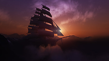 Flight, fantasy, clouds, sky, sailing ship HD wallpaper