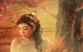 Lovely Girl, face, model, woman, trunk HD wallpaper